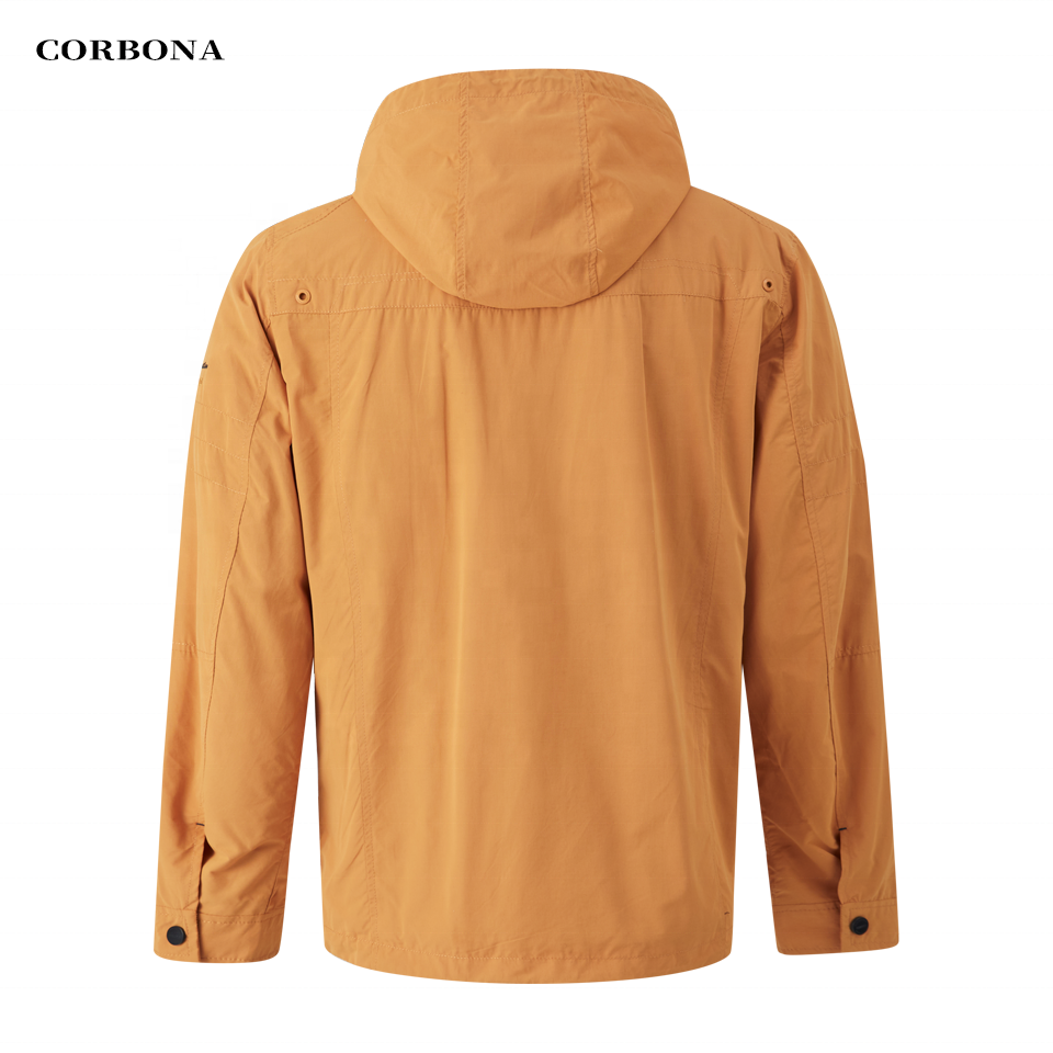 CORBONA New Man Fashion Spring Jacket Windproof Coat Orange Hooded Big Size Outdoor Parka Multi-Pockets Casual Clothing