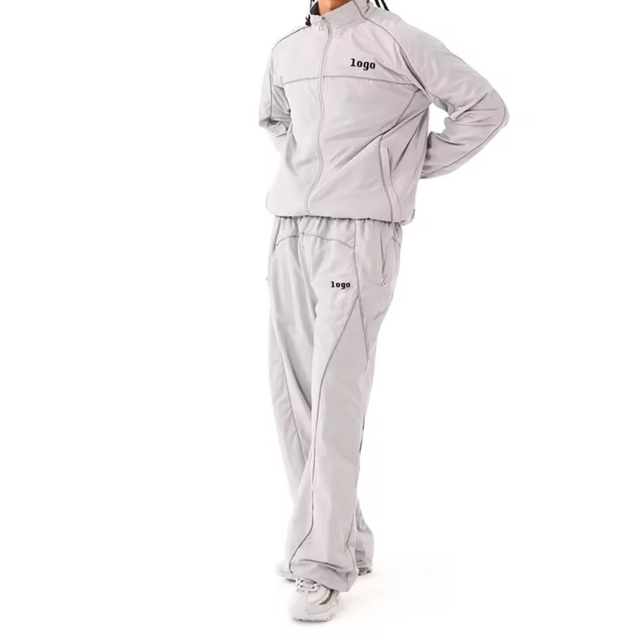 Wholesale High Quality Nylon Windbreaker Track Set 3m Reflective Strip Custom Piping Sports Tracksuit For Men