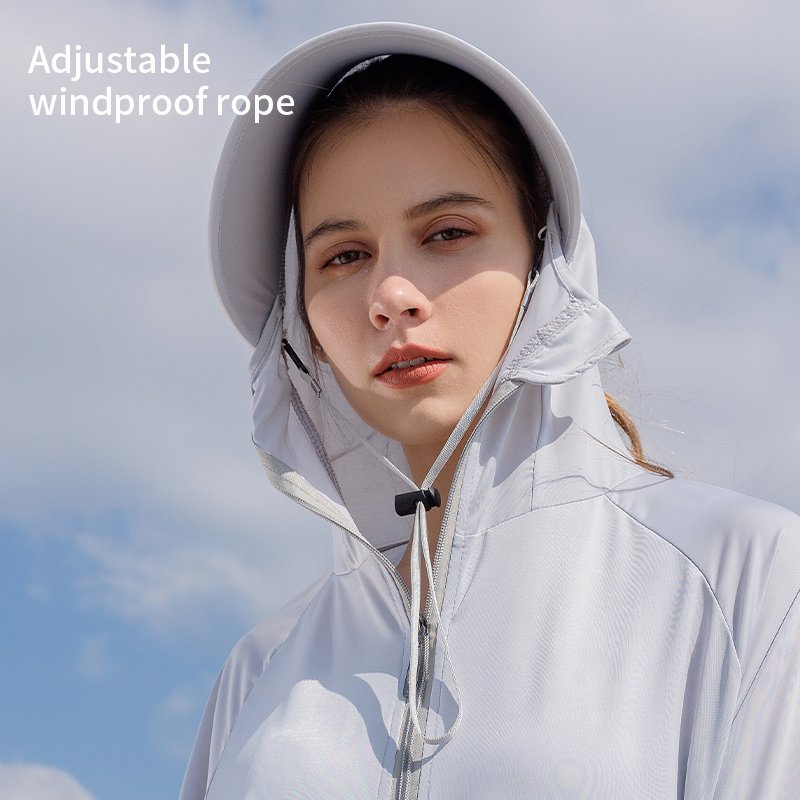 Outdoor hooded and hooded one coat female summer new ice silk top shade clothing