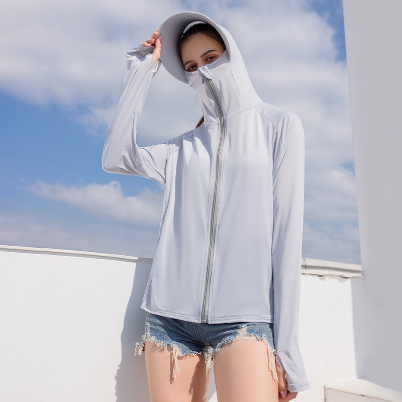Outdoor hooded and hooded one coat female summer new ice silk top shade clothing