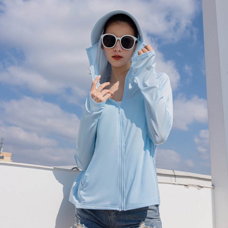 Outdoor hooded and hooded one coat female summer new ice silk top shade clothing