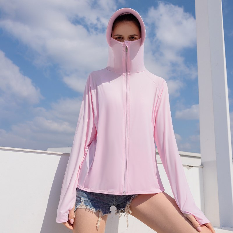 Outdoor hooded and hooded one coat female summer new ice silk top shade clothing