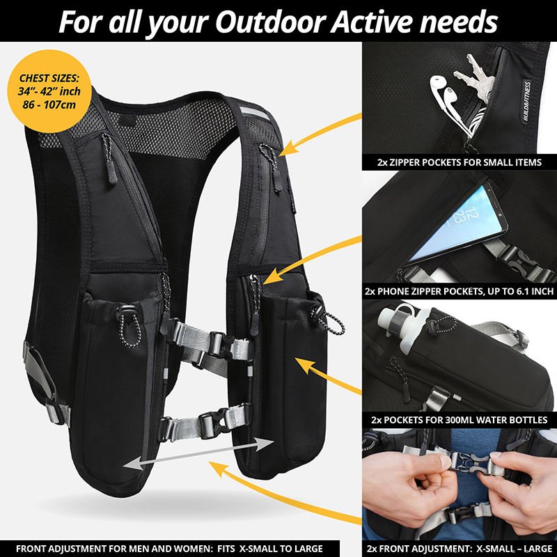 BSCI Factory Outdoor Sports Hiking Cycling Marathon Lightweight Reflective Hydration Trail Running Vest with 500ml Water Bottles