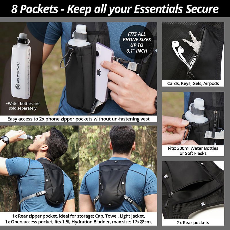 BSCI Factory Outdoor Sports Hiking Cycling Marathon Lightweight Reflective Hydration Trail Running Vest with 500ml Water Bottles