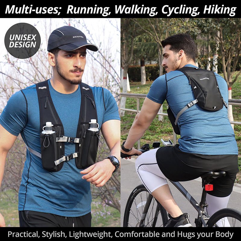 BSCI Factory Outdoor Sports Hiking Cycling Marathon Lightweight Reflective Hydration Trail Running Vest with 500ml Water Bottles