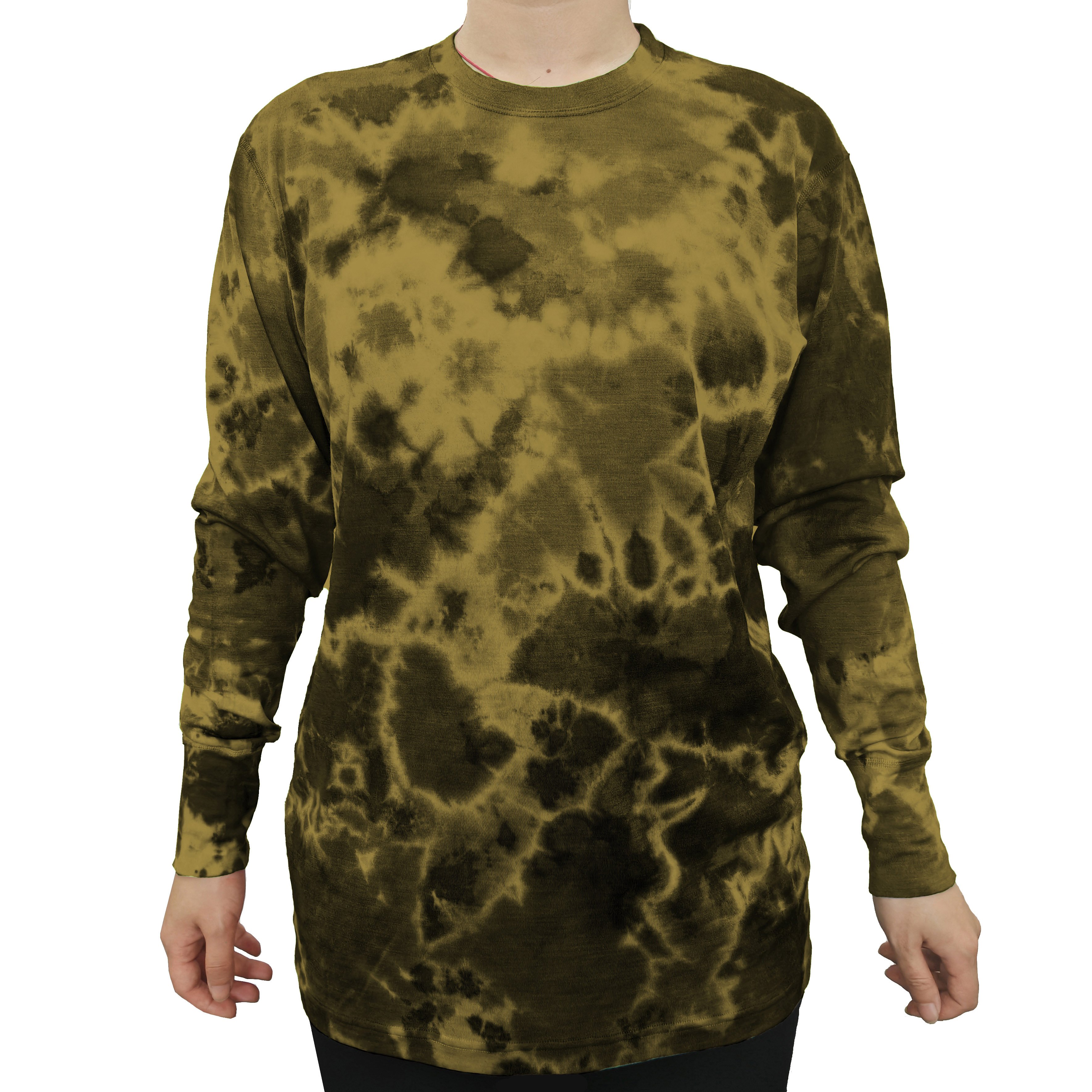 New Design Tie Dying 100% Merino Wool Long Sleeve Base Layer Women's Crew Neck Shirt Merino Wool Blend T-shirt