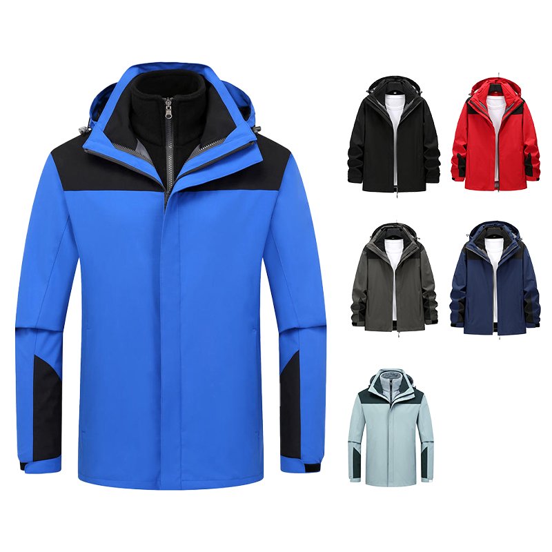 Outdoor Hiking Snow Ski Clothing Men Polar Fleece Waterproof Windproof Detachable 3 In 1 Winter Zip Up
