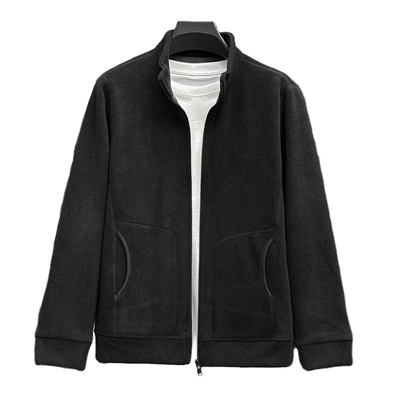 ODM Design Outdoor Warm Color Block Polar Fleece Jacket for Winter Hiking Climbing Solid color Sherpa Men's Jacket with pocket