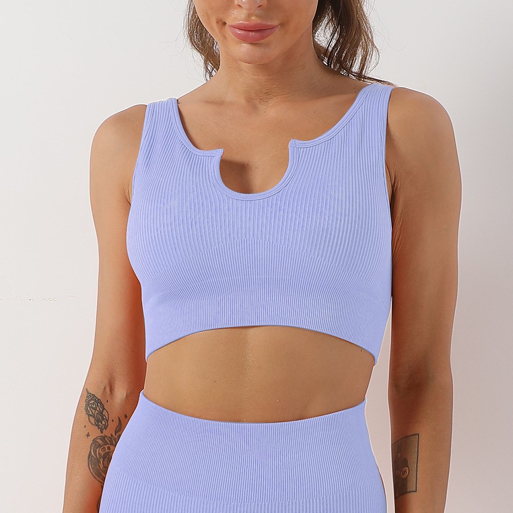 Women Ribbed Shockproof Crop Yoga Top Lady Low Neck Open Back Gym Vest Female Gather Quick Dry Running Fitness Bra