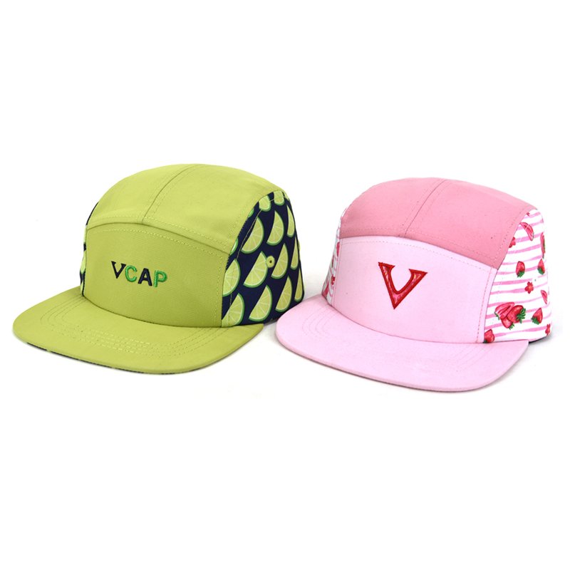 Wholesale Custom Logo Outdoor Sport Hiking 5 Panel Hats Fruit Printing Five Panel Baseball Caps Hats