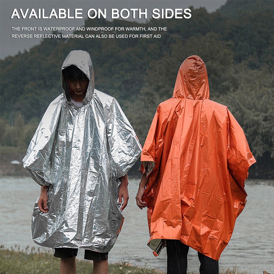 Waterproof Survival Raincoat with Reflective PE Blanket for Camping Hiking first aid aluminum film