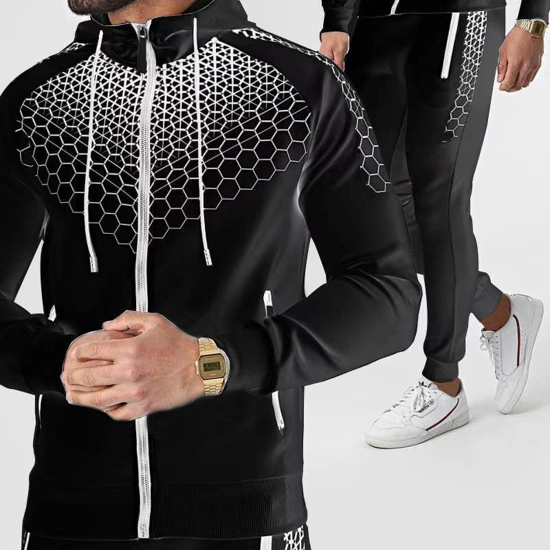 New Fashion Clothing Spring Autumn Sporty Suit Cotton Outdoor Camping Hiking Sport Set Honeycomb Print High Quality Suits