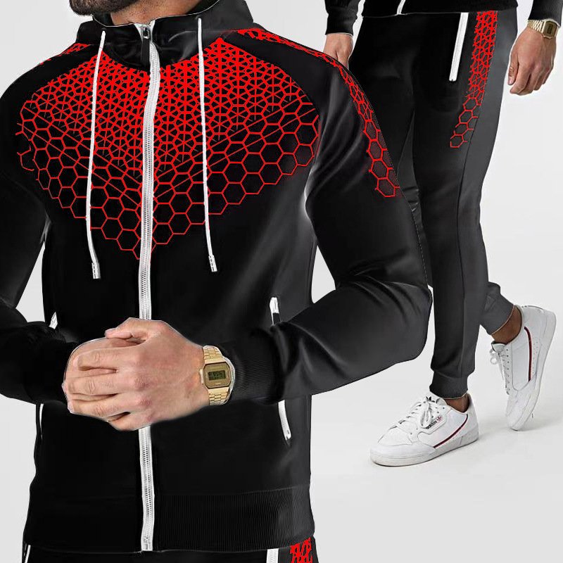 New Fashion Clothing Spring Autumn Sporty Suit Cotton Outdoor Camping Hiking Sport Set Honeycomb Print High Quality Suits