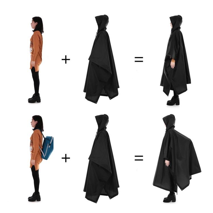 3-in-1 Waterproof Rain Poncho Lightweight Hooded Rain Coat Picnic Mat Blanket Sun Shelter for Outdoor Camping Hiking Cycle Climb