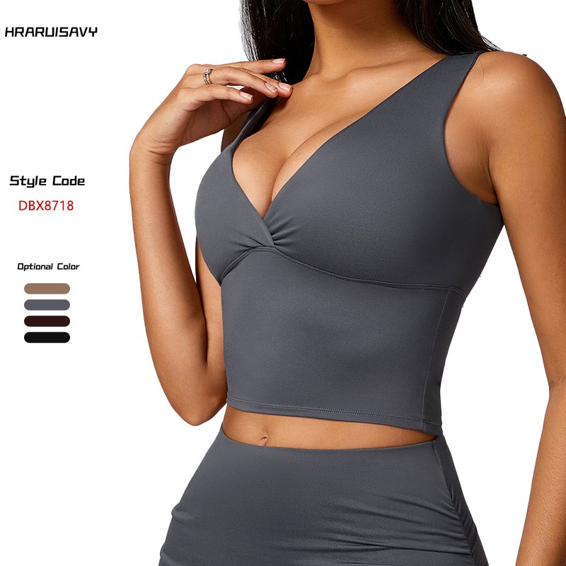 Custom Logo High Support V Neck U Back Breathable Yoga Sports Bra Gathering Women's Yoga Bra Quick Dry Sexy Fitness Tank Tops