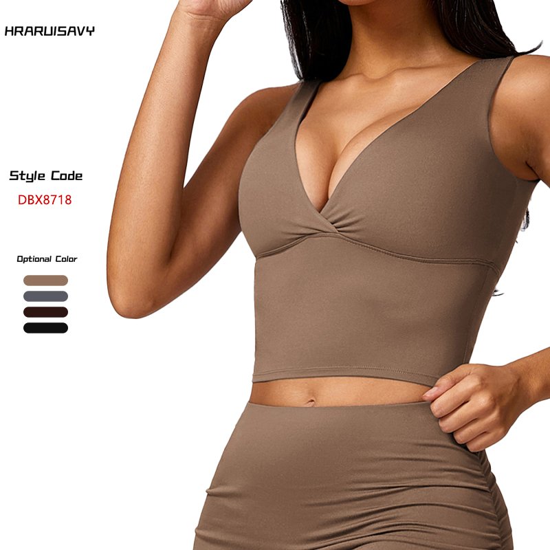 Custom Logo High Support V Neck U Back Breathable Yoga Sports Bra Gathering Women's Yoga Bra Quick Dry Sexy Fitness Tank Tops