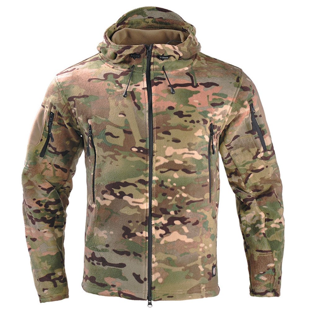 Gujia Outdoors Hunting Softshell Warm Windproof Hiking Windbreaker Clothing Fleece Tactical Jacket With Hat