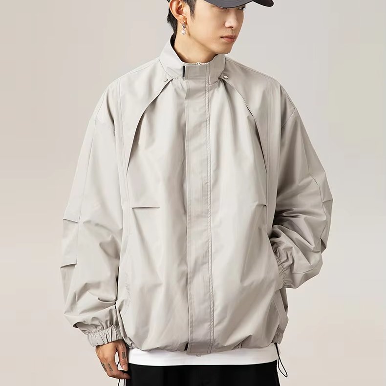 Men's Lightweight Stand Collar Spring Jackets Zip Closure Loose Design Windbreaker Hiking Work Made Drop Shipping