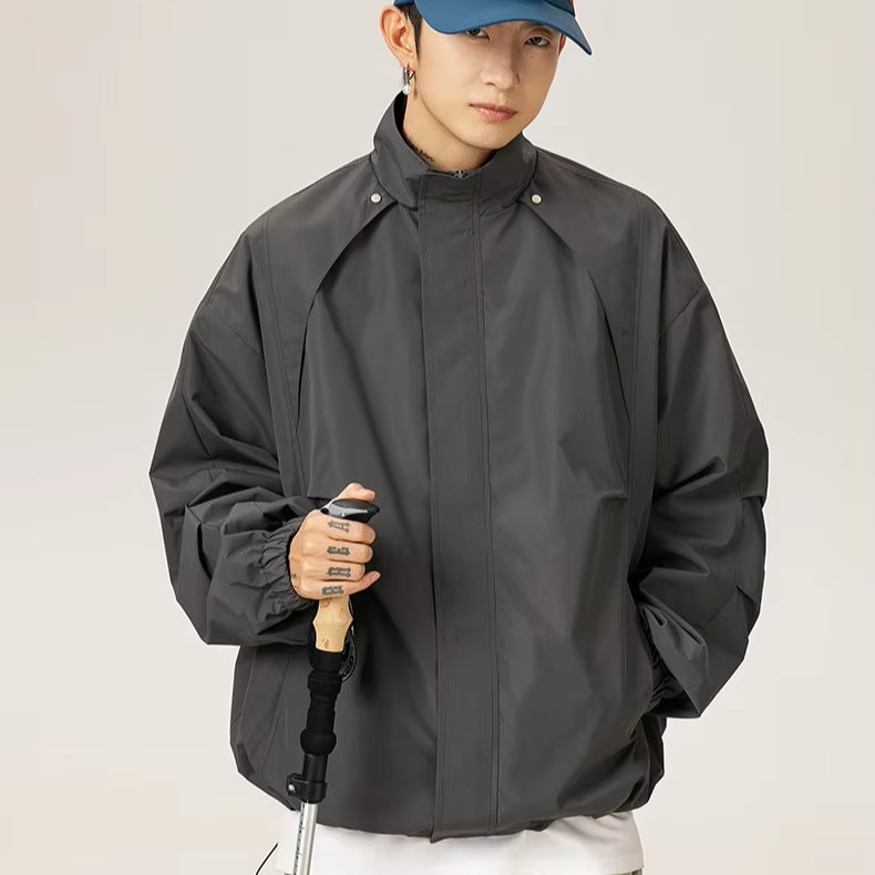 Men's Lightweight Stand Collar Spring Jackets Zip Closure Loose Design Windbreaker Hiking Work Made Drop Shipping