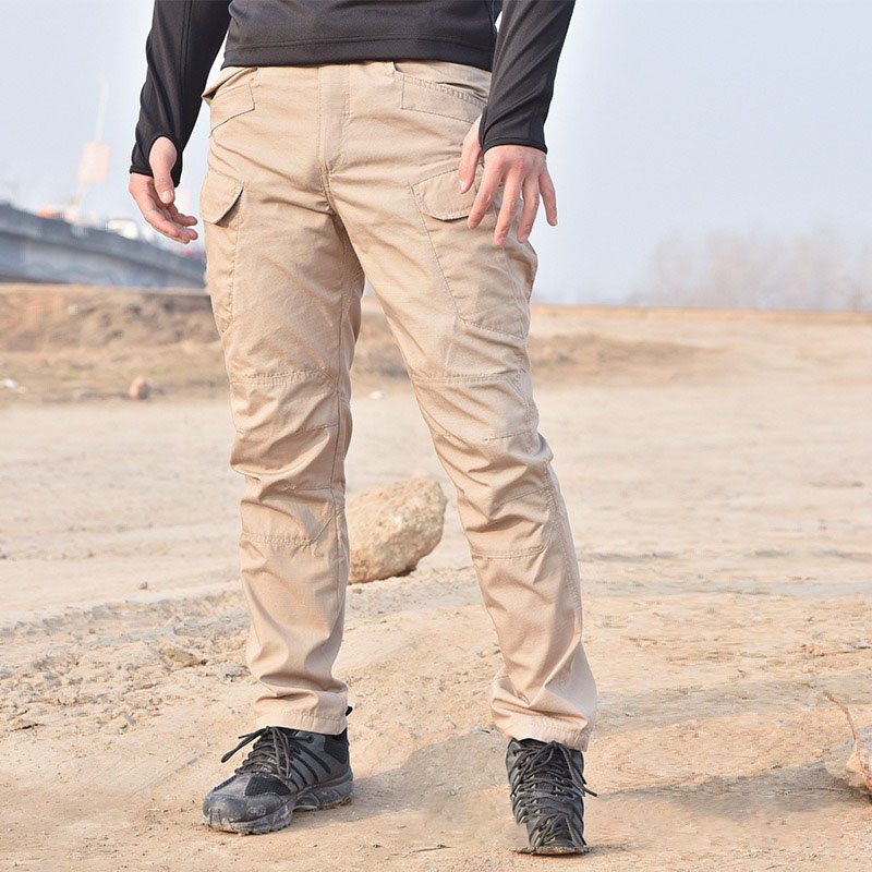 Men's Tactical Cargo Pants Work Outdoor Techwear Hiking Pantalons Casual Khaki Canvas Trousers with Multiple Pockets