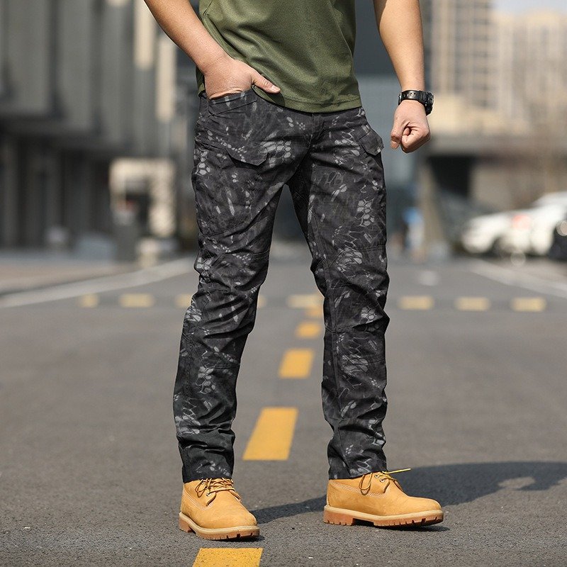 Men's Tactical Cargo Pants Work Outdoor Techwear Hiking Pantalons Casual Khaki Canvas Trousers with Multiple Pockets