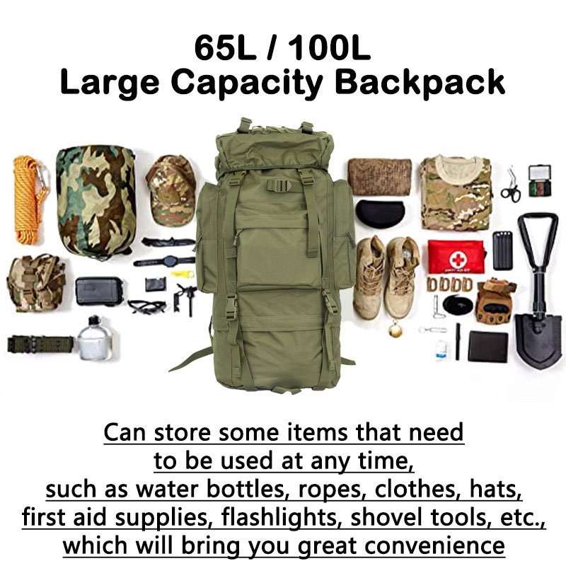 65L Large Capacity Field Training Tactical Backpack Custom 100L Hunting Camping Hiking Travel Outdoor Survival Bag