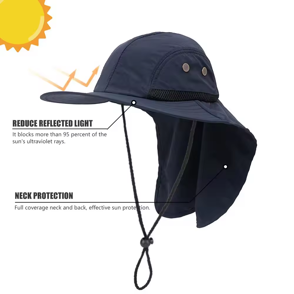 Men Sun Hat Outdoor Quick dry UV Protection Waterproof Safari Hiking Fishing Wide Brim Bucket Hat With Neck Flap