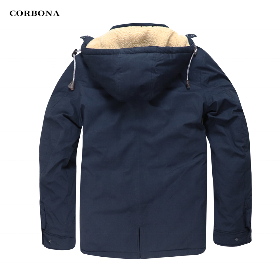 CORBONA High Quality Warm Cotton Clothing Men's Jacket Business Casual Mid-Length Fashion Thicken Coat Lamb Wool in Hat