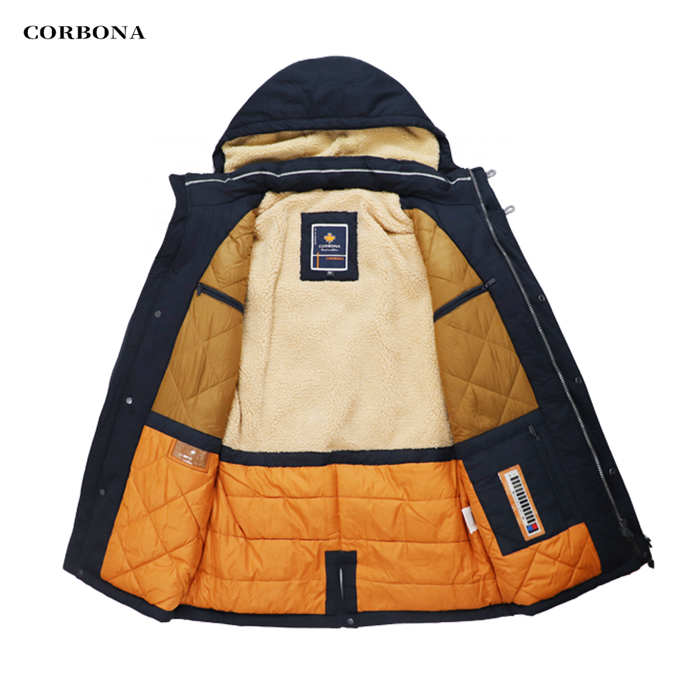 CORBONA High Quality Warm Cotton Clothing Men's Jacket Business Casual Mid-Length Fashion Thicken Coat Lamb Wool in Hat