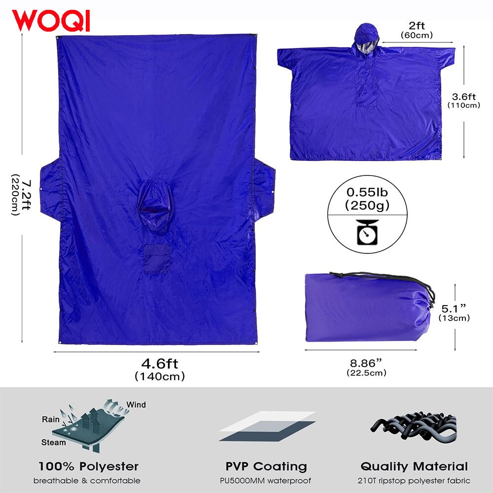 WOQI Adult Hooded Pocket Waterproof Lightweight Unisex Raincoat Jacket Suitable for Hiking Camping Emergencies