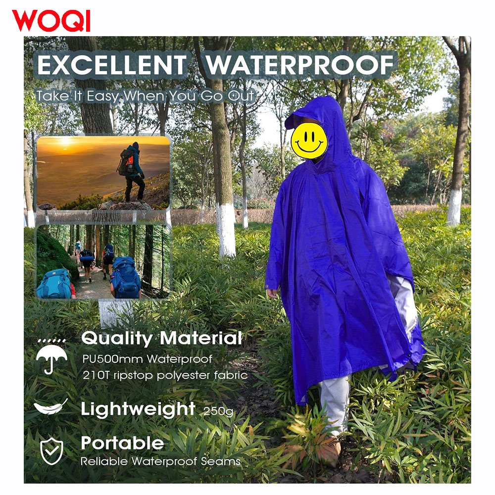 WOQI Adult Hooded Pocket Waterproof Lightweight Unisex Raincoat Jacket Suitable for Hiking Camping Emergencies
