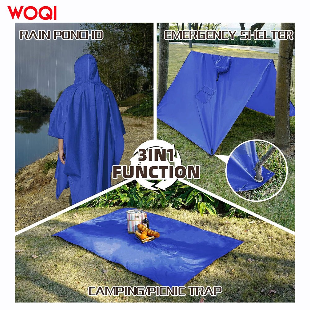 WOQI Adult Hooded Pocket Waterproof Lightweight Unisex Raincoat Jacket Suitable for Hiking Camping Emergencies