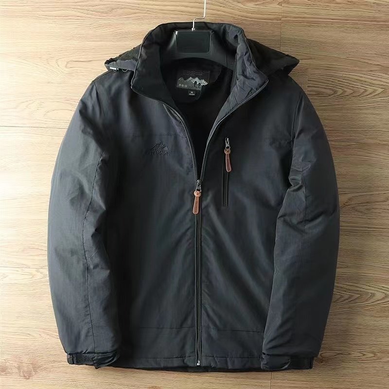Plus Size Stock Plus Size Man Jacket Winter Coat Hooded Fleece Padded Long Jacket Zipper Thicken Warm
