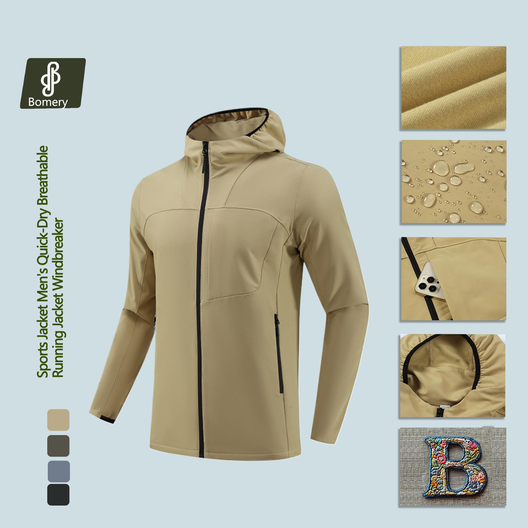 Bomery Unisex Casual Softshell Hooded Jacket Waterproof Lightweight Windproof Autumn Hiking Climbing Factory Custom Logo XL
