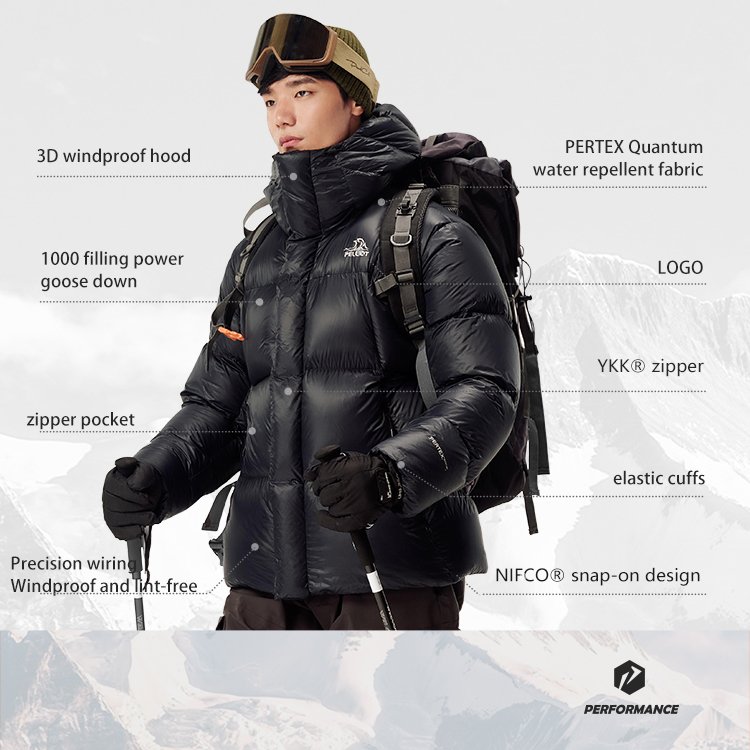 PELLIOT winter warm outdoor hiking windproof 1000 filling power white goose down puffer jacket ultralight camping down coat