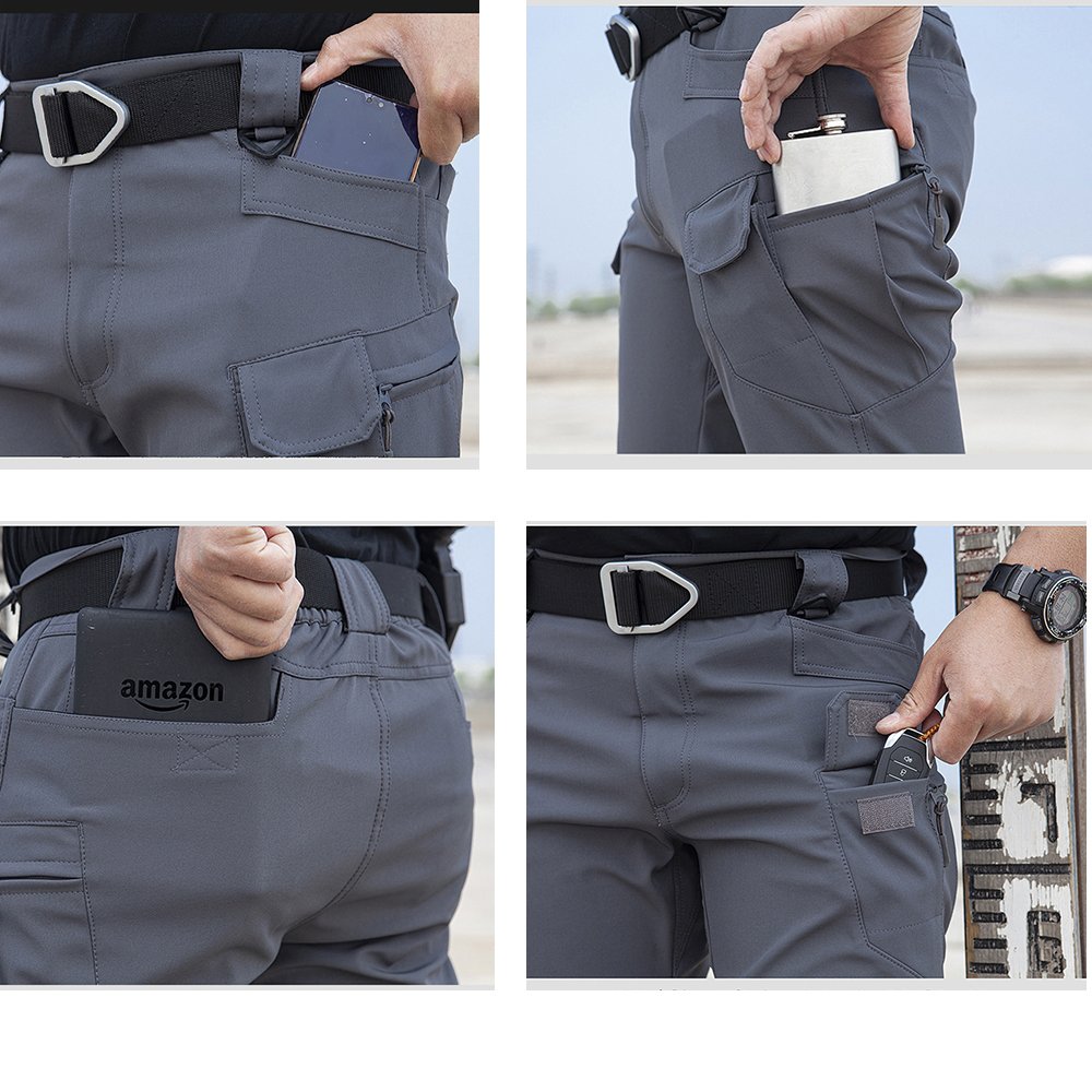 Multi Pockets Tactical Pants Outdoor Waterproof Hiking Hunting Softshell Cargo Trekking for Men Fleece Lined Trousers