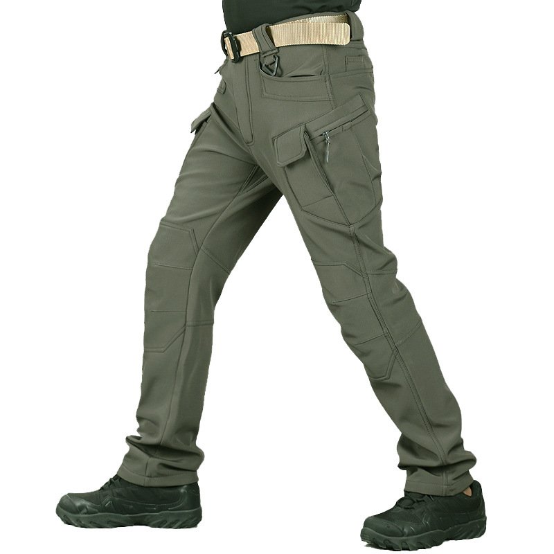 Multi Pockets Tactical Pants Outdoor Waterproof Hiking Hunting Softshell Cargo Trekking for Men Fleece Lined Trousers
