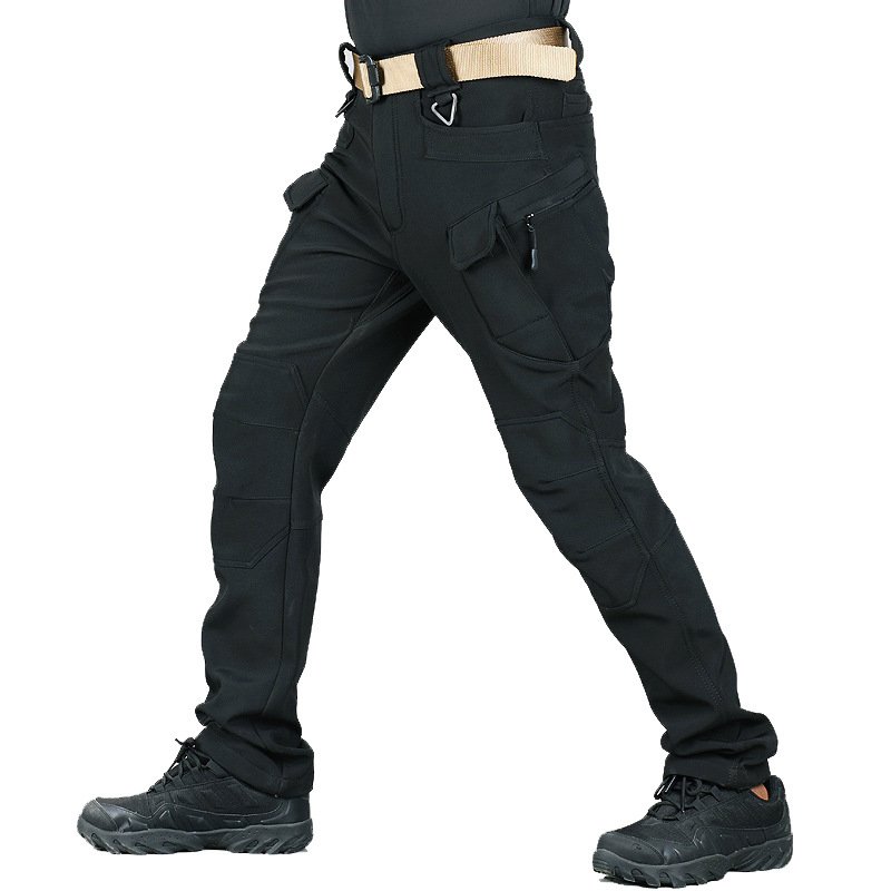 Multi Pockets Tactical Pants Outdoor Waterproof Hiking Hunting Softshell Cargo Trekking for Men Fleece Lined Trousers