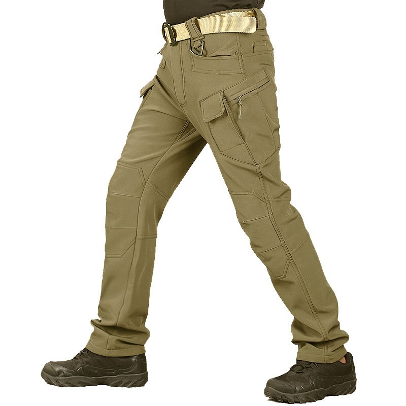 Multi Pockets Tactical Pants Outdoor Waterproof Hiking Hunting Softshell Cargo Trekking for Men Fleece Lined Trousers