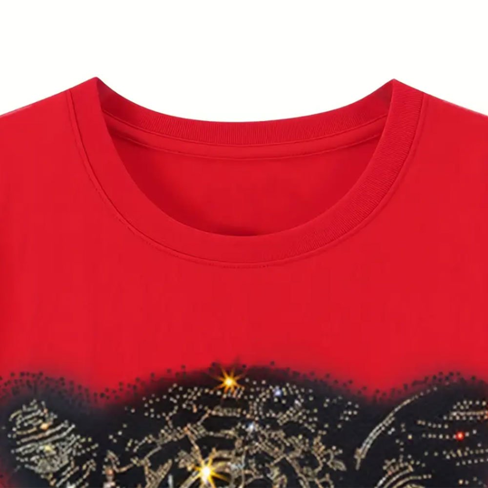 Summer Fashion Streetwear Cut Sew Oversized Solid Color Rhinestone Hiking Training Brand Designer Red Plus Size Men's T Shirts