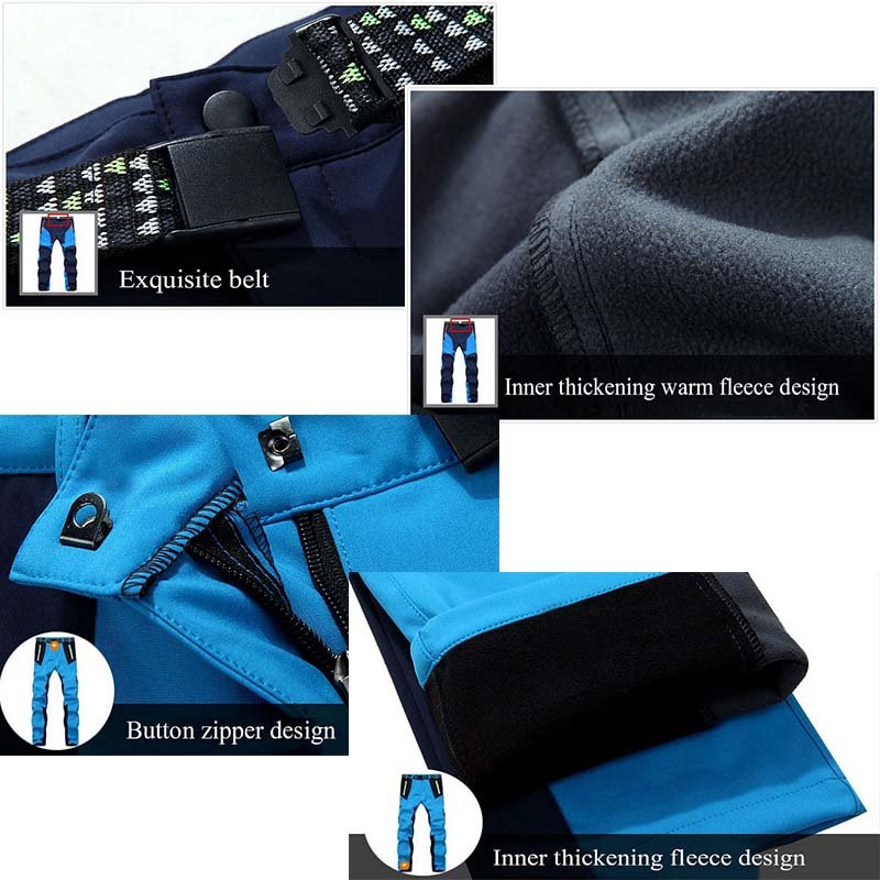 Custom Men's Winter Hiking Pants Outdoor Waterproof Thermal Fleece Softshell Trousers Mountain Climbing Skiing Trekking