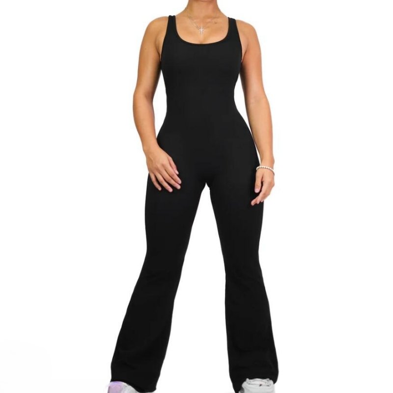 New Hollow Out Back Jumpsuit Yoga Overalls Women Active Gym Scrunch Workout Clothes Flare Pants Bodycon Jumpsuits