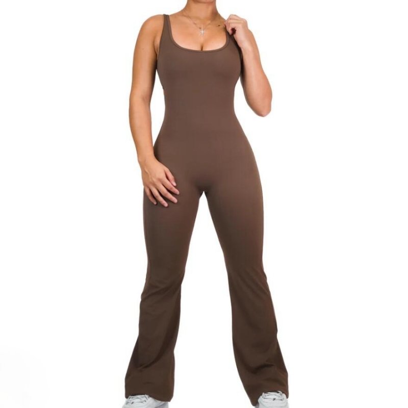 New Hollow Out Back Jumpsuit Yoga Overalls Women Active Gym Scrunch Workout Clothes Flare Pants Bodycon Jumpsuits