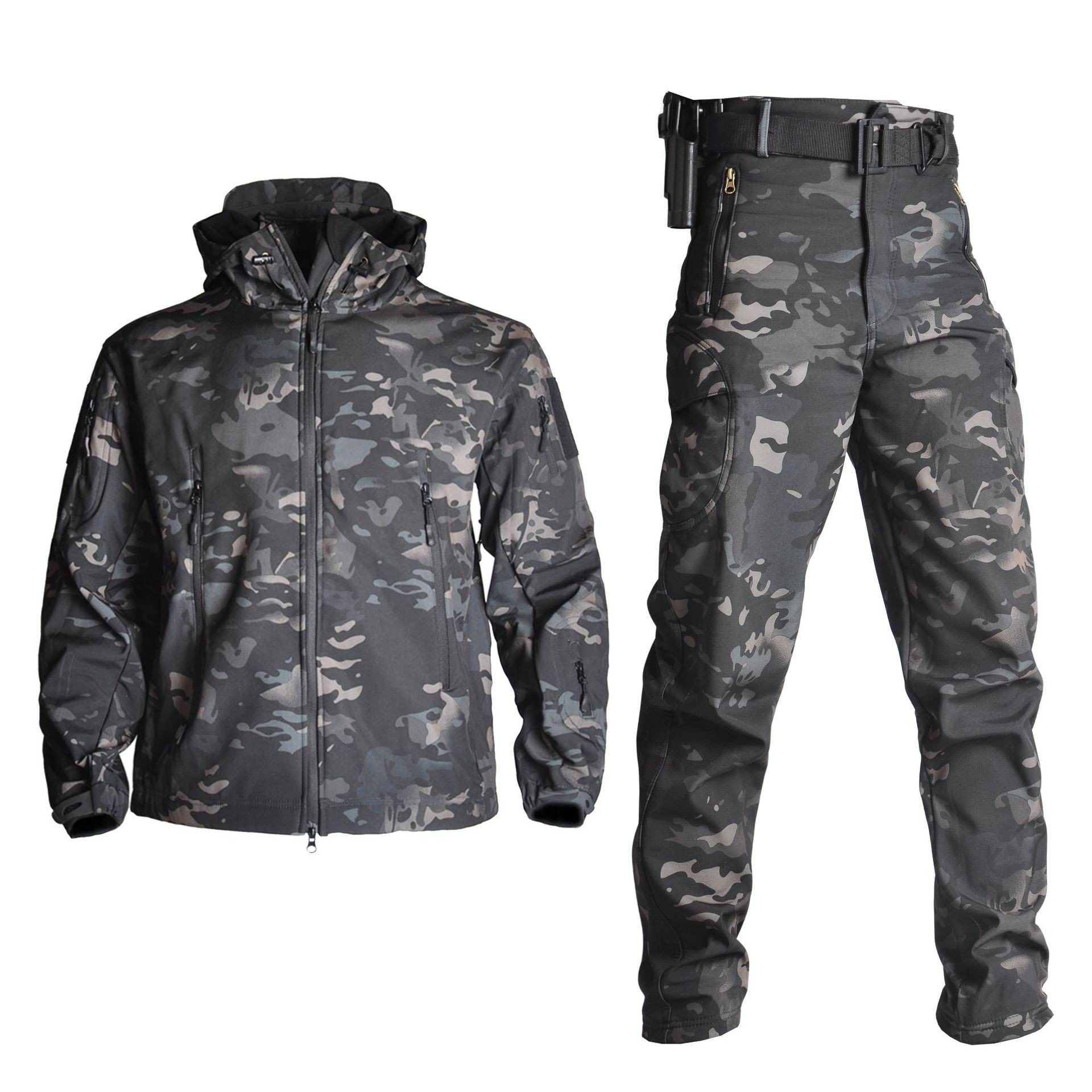 Jinteng Wholesale Combat Camouflage Camo Tactical Suits Winter Outdoor Hiking Clothing Softshell Jacket Security Guard Uniform
