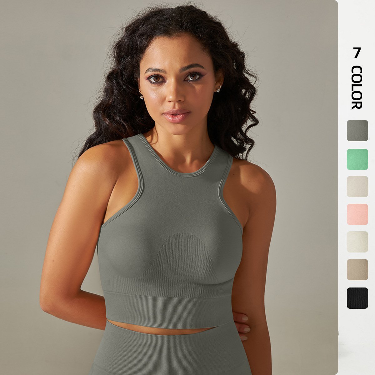 Custom Logo Women Seamless Yoga Bra Middle Support Summer Racerback Vest Gym Sports Bra Solid Color Adjustable Outwork Wear