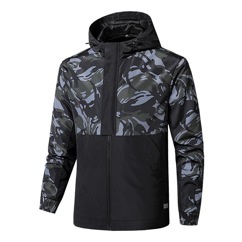 Men's Lightweight Waterproof Hooded Rain Jacket Soft Shell Outdoor Coat Zipper Closure Hiking Travel Fishing Camouflaged Style