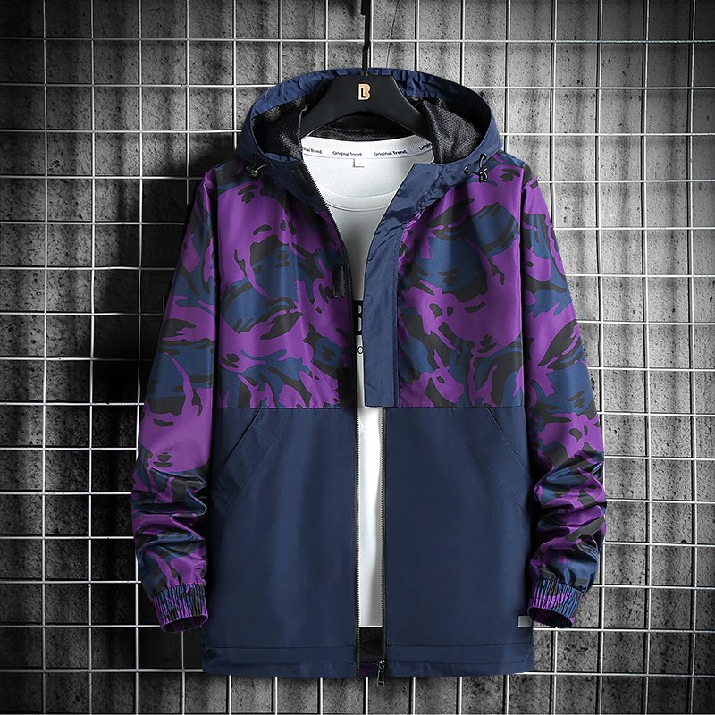 Men's Lightweight Waterproof Hooded Rain Jacket Soft Shell Outdoor Coat Zipper Closure Hiking Travel Fishing Camouflaged Style