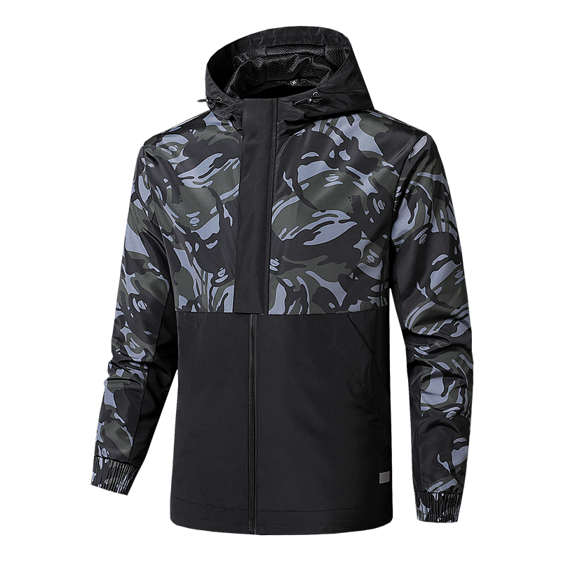 Men's Lightweight Waterproof Hooded Rain Jacket Soft Shell Outdoor Coat Zipper Closure Hiking Travel Fishing Camouflaged Style