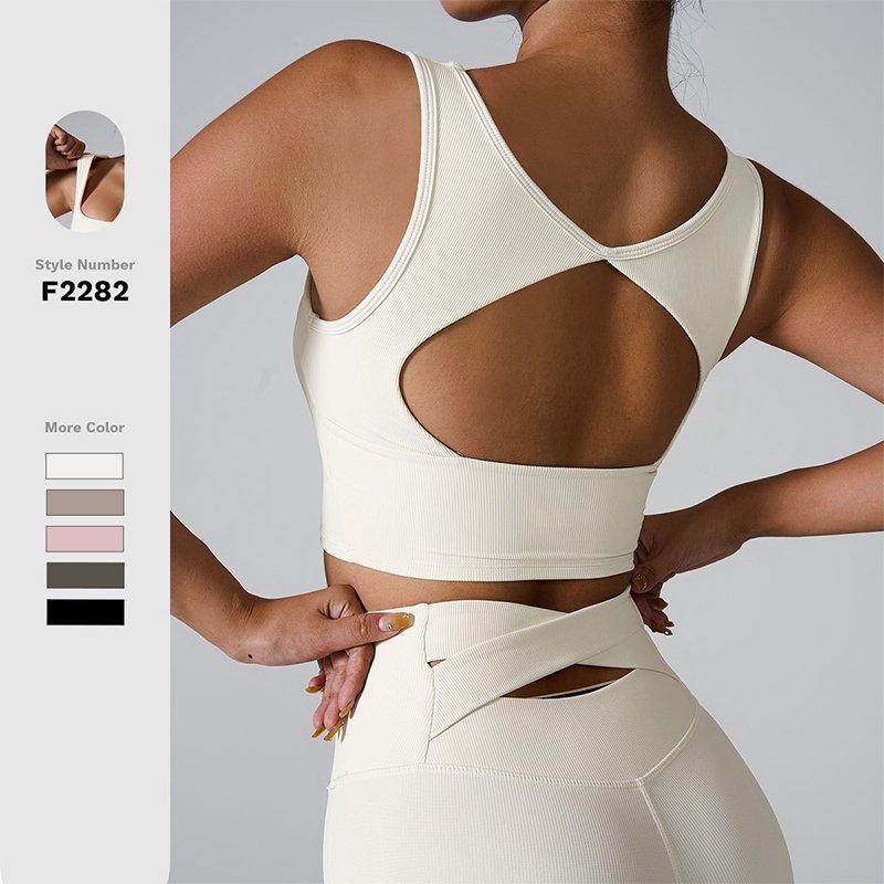 Custom Logo New Quick-drying Sports Tank Top For Women One-piece Fixed Cup Bra Tops Sexy Back Hollow Out Shockproof Yoga Bra