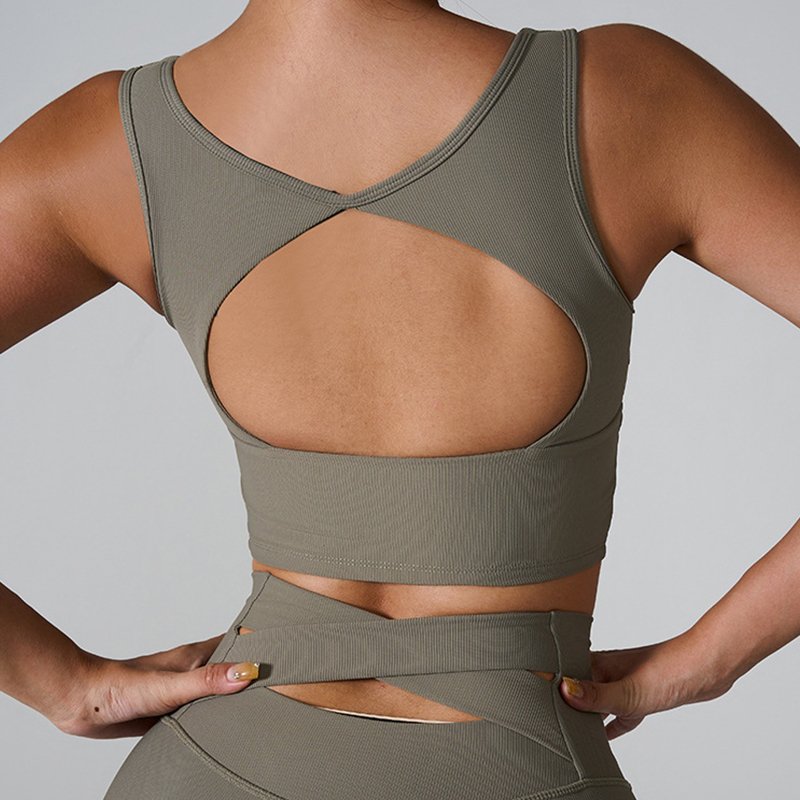 Custom Logo New Quick-drying Sports Tank Top For Women One-piece Fixed Cup Bra Tops Sexy Back Hollow Out Shockproof Yoga Bra
